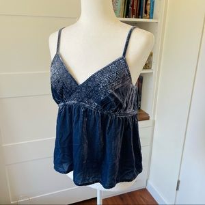 NWT Lucky Brand Embroidered Velvet Cami Tank Top in Blue Indigo